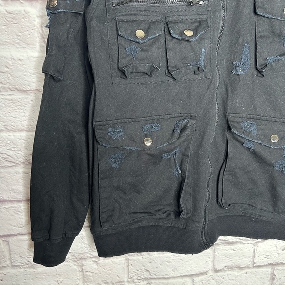 Carmar Black Distressed Denim Cargo Hooded Jacket - Picture 7 of 15